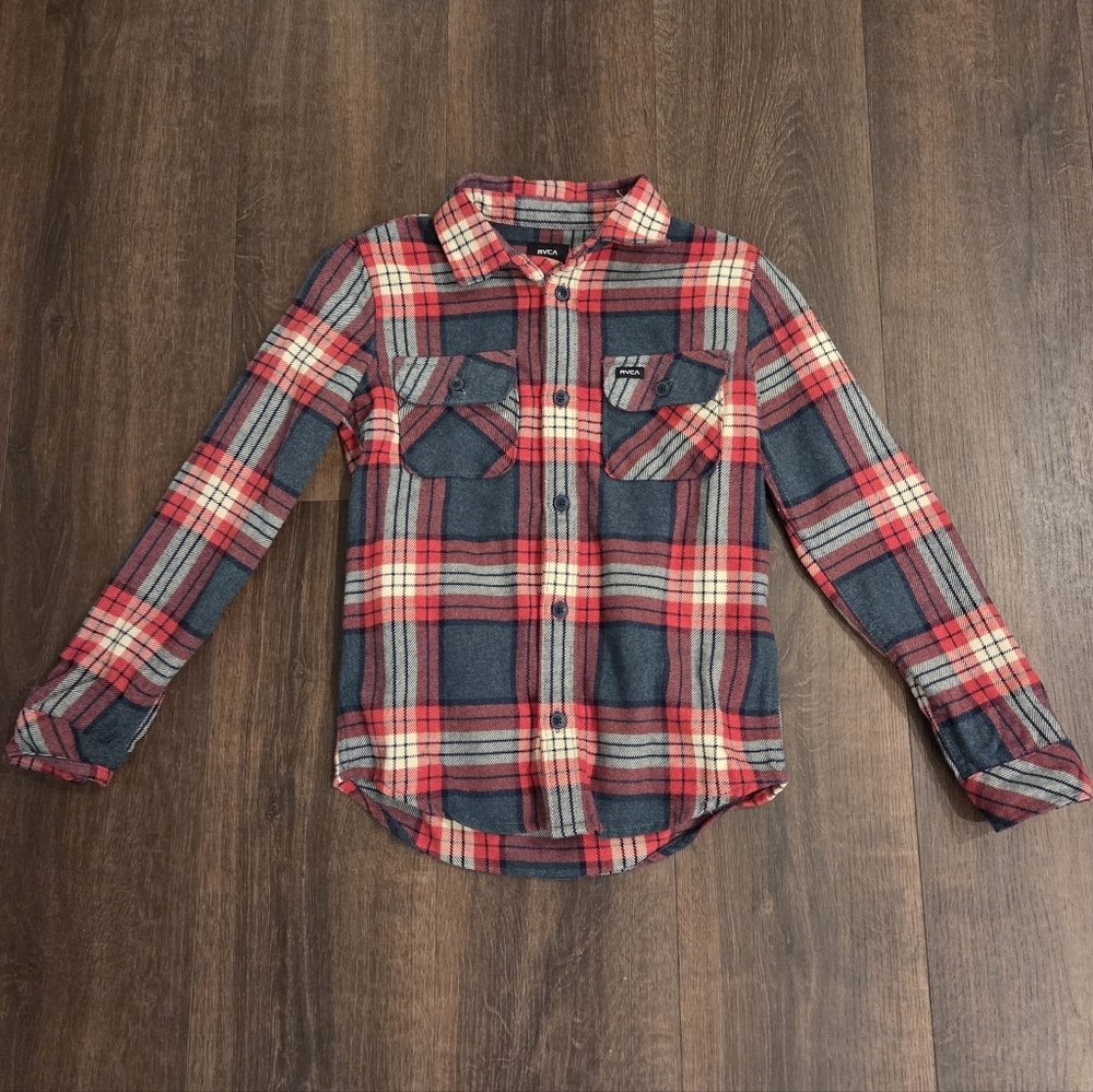 RVCA Kids Plaid Shirt in Red and Gray